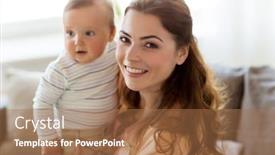  Presentation with motherhood - Audience pleasing PPT theme consisting of family child and motherhood concept - happy smiling young mother with little baby at home backdrop and a coral colored foreground