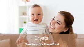  Presentation with motherhood - Audience pleasing PPT layouts consisting of family child and motherhood concept - happy smiling young mother with little baby at home backdrop and a coral colored foreground
