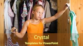  Presentation with closet - Presentation theme consisting of family - child or teenager in front of her closet or wardrobe and looking for outfit background and a tawny brown colored foreground