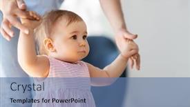  Presentation with baby walk - Presentation theme featuring family-childhood-and-motherhood-concept background and a ocean colored foreground