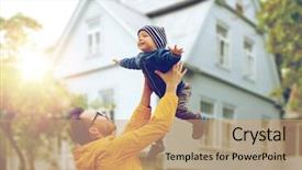  Presentation with childhood - Colorful PPT theme enhanced with family childhood fatherhood leisure backdrop and a coral colored foreground