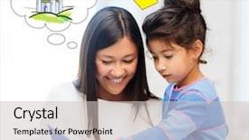  Presentation with family reading - Colorful presentation design enhanced with family childhood leisure and people backdrop and a light gray colored foreground