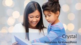  Presentation with school holidays - Beautiful theme featuring family children education school and happy people concept - happy mother and daughter reading book over holidays lights background backdrop and a light blue colored foreground