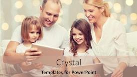  Presentation with children computers - Beautiful PPT layouts featuring family children technology and people concept - smiling parents and two little girls with tablet pc computers over holidays lights background backdrop and a coral colored foreground