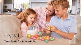  Presentation with mother doing yoga kids - Presentation design consisting of family christian - mother celebrating easter at home background and a coral colored foreground