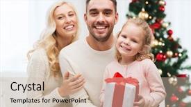  Presentation with red christmas holiday illustration - Colorful PPT layouts enhanced with family christmas holidays and people backdrop and a soft green colored foreground