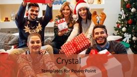  Presentation with christmas holidays - Slide set with family christmas holidays happiness background and a red colored foreground