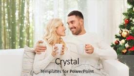  Presentation with winter family - Amazing presentation design having family christmas holidays love and people concept - happy couple covered with plaid drinking tea and sitting on sofa at home over winter forest and snow background backdrop and a soft green colored foreground