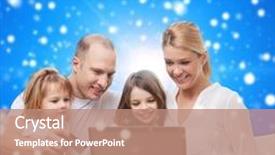  Presentation with family shopping - Slide deck consisting of family christmas holidays shopping technology and people - happy family with laptop computer and credit card over blue snowy background background and a coral colored foreground