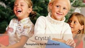  Presentation with family children - PPT layouts featuring family christmas - three children having received gifts showing them background and a coral colored foreground