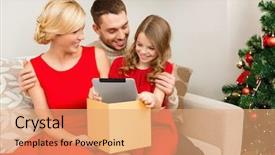  Presentation with winter family - Audience pleasing theme consisting of family christmas x-mas winter happiness technology and people concept - smiling family with tablet pc backdrop and a coral colored foreground