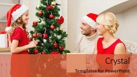  Presentation with family tree - PPT theme consisting of family christmas x-mas winter happiness and people concept - smiling family in santa helper hats decorating christmas tree background and a red colored foreground