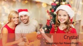  Presentation with family tree - Slide deck consisting of family christmas x-mas winter happiness and people concept - smiling family in santa helper hats decorating christmas tree background and a red colored foreground