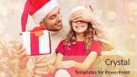  Presentation with winter family - Amazing PPT layouts having family christmas x-mas winter happiness and people concept - smiling father surprise daughter with gift box covering eyes with hand backdrop and a lemonade colored foreground