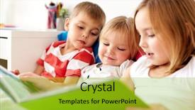 Presentation with kids reading book - Presentation theme enhanced with family concept - little kids reading background and a  colored foreground