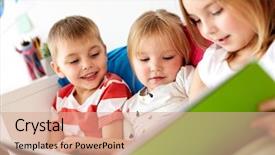  Presentation with kids reading book - Colorful PPT theme enhanced with family concept - little kids reading backdrop and a coral colored foreground