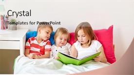  Presentation with kids reading book - PPT theme having family concept - little kids reading background and a lemonade colored foreground