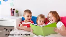  Presentation with kids reading book - Amazing slide set having family concept - little kids reading backdrop and a  colored foreground