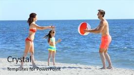  Presentation with beach ball - Cool new presentation with family concept parents and daughter playing with ball on the beach backdrop and a light blue colored foreground