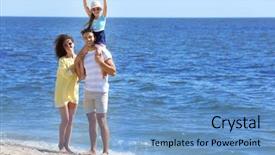  Presentation with parents - Cool new presentation theme with family concept parents with daughter walking on the beach backdrop and a teal colored foreground
