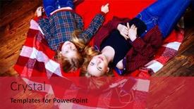  Presentation with family fashion - Colorful theme enhanced with family concept two cute girls older and younger sister sitting together on a floor children's fashion backdrop and a red colored foreground