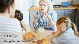  Presentation with husband and wife - Slides having family conflict - irritated wife explaining something background and a coral colored foreground