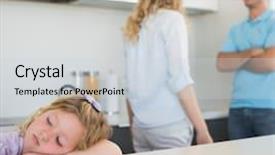  Presentation with sad girl - Amazing presentation theme having family conflict - sad little girl leaning backdrop and a sky blue colored foreground