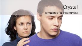  Presentation with blue - Audience pleasing PPT layouts consisting of family conflict - young couple quarreling backdrop and a soft green colored foreground