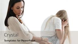  Presentation with sad woman - Presentation consisting of family-conflict-and-relations-concept background and a mint green colored foreground