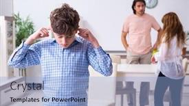  Presentation with conflict - Colorful PPT theme enhanced with family conflict with husband and wife and child backdrop and a light blue colored foreground