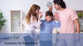  Presentation with conflict - Audience pleasing slide deck consisting of family conflict with husband and wife and child backdrop and a teal colored foreground