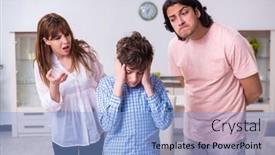  Presentation with wife - Amazing PPT layouts having family conflict with husband and wife and child backdrop and a light blue colored foreground