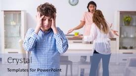  Presentation with wife - Beautiful theme featuring family conflict with husband and wife and child backdrop and a light blue colored foreground