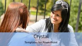  Presentation with hands holding - Colorful slide set enhanced with family conversation - mother and daughter talking holding backdrop and a light blue colored foreground