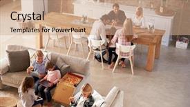  Presentation with families - Amazing presentation theme having family conversation - two families spending time together backdrop and a coral colored foreground