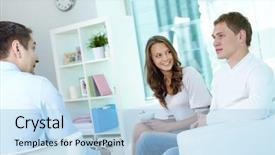  Presentation with financial law - Presentation design having family conversation - young couple consulting with financial background and a light blue colored foreground