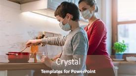  Presentation with cooking - Presentation design with family-cooking-at-home background and a violet colored foreground