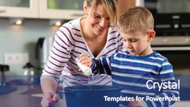  Presentation with cooking - Slides with family cooking in their kitchen background and a ocean colored foreground