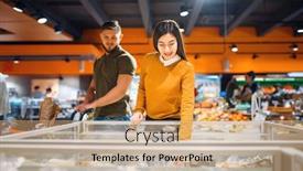  Presentation with grocery store - Cool new PPT theme with family-couple-at-the-refrigerator backdrop and a coral colored foreground