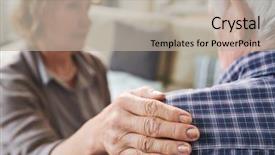  Presentation with caregiving - Slide set enhanced with family crisis - hand of aged supportive wife background and a mint green colored foreground