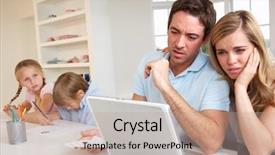  Presentation with thinking - Beautiful presentation theme featuring family crisis - young couple thinking and looking backdrop and a coral colored foreground