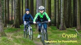  Presentation with young people in the club - Colorful slide set enhanced with family cross - young people riding bikes backdrop and a tawny brown colored foreground