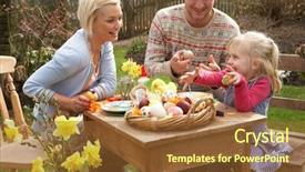  Presentation with cutlery easter table setting - Slides featuring family decorating easter eggs background and a tawny brown colored foreground