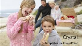  Presentation with dining - Presentation theme featuring family dining al fresco at the beach background and a mint green colored foreground