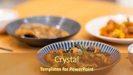  Presentation with dinner - Slide set featuring family-dinner-dish-at-home background and a tawny brown colored foreground