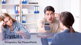  Presentation with mortgage - Slide set consisting of family dissappointed at high interest background and a ocean colored foreground