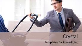  Presentation with newborn baby - Beautiful PPT layouts featuring family distress - businessman looking after newborn baby backdrop and a coral colored foreground