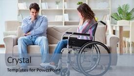  Presentation with disabled person - Cool new presentation with family distress - desperate disabled person on wheelchair backdrop and a seafoam green colored foreground