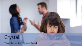  Presentation with sad child parents arguing - Audience pleasing presentation consisting of family distress - sad girl hearing her parents backdrop and a light blue colored foreground