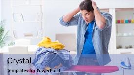  Presentation with clothing - Theme featuring family distress - young man husband doing clothing background and a  colored foreground